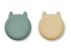 Liewood rabbit peppermint wheat yellow mix tallerken Olivia silikone (2-pack)